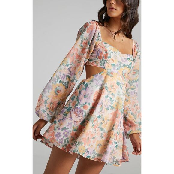 Showpo Ebonee Floral Mini Dress Cut Out Preppy Cottagecore Womens US 12 UK 16 - Picture 2 of 10